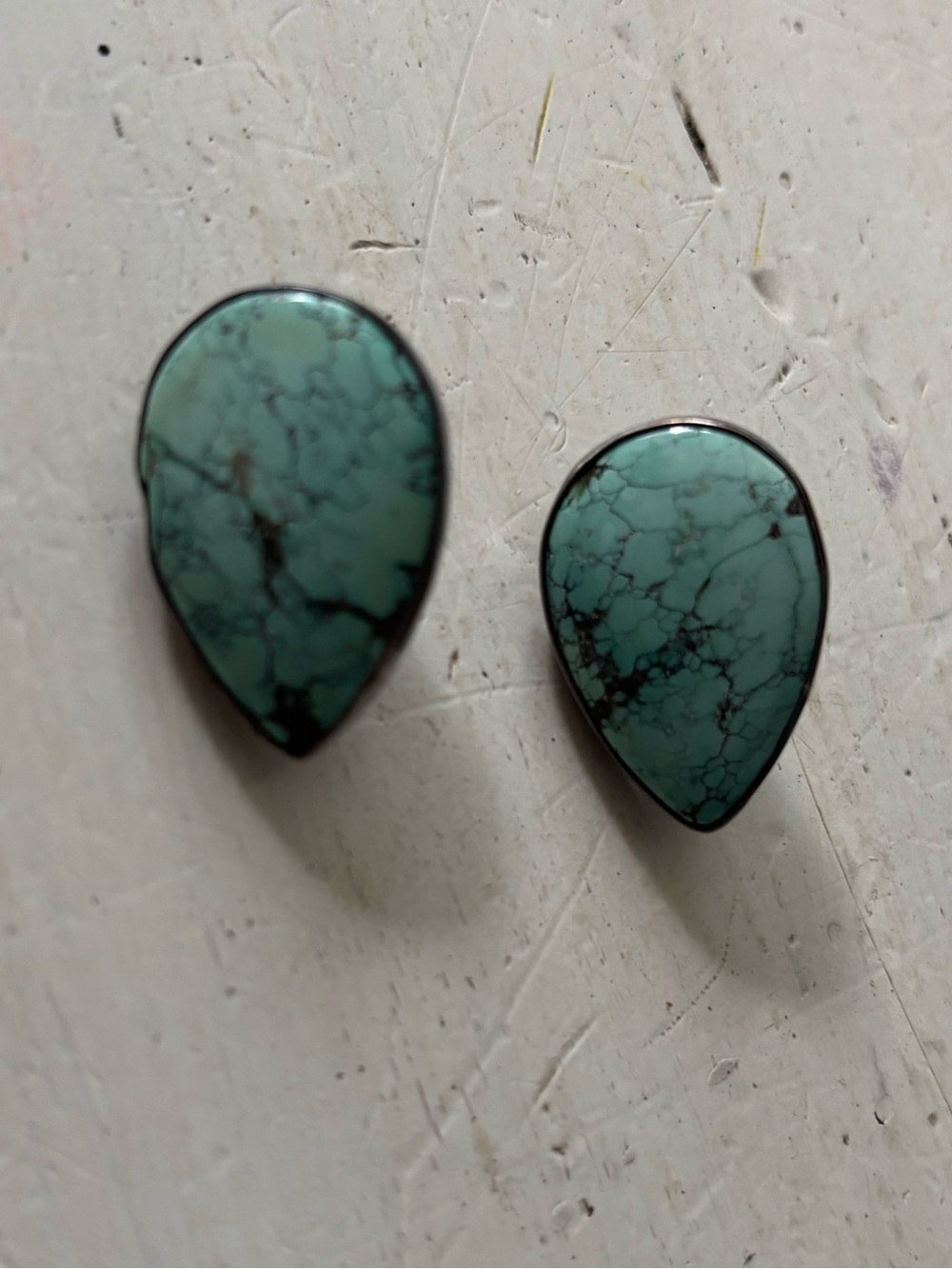 AKR Turquoise SILVER Teardrop Stone Stud Earrings